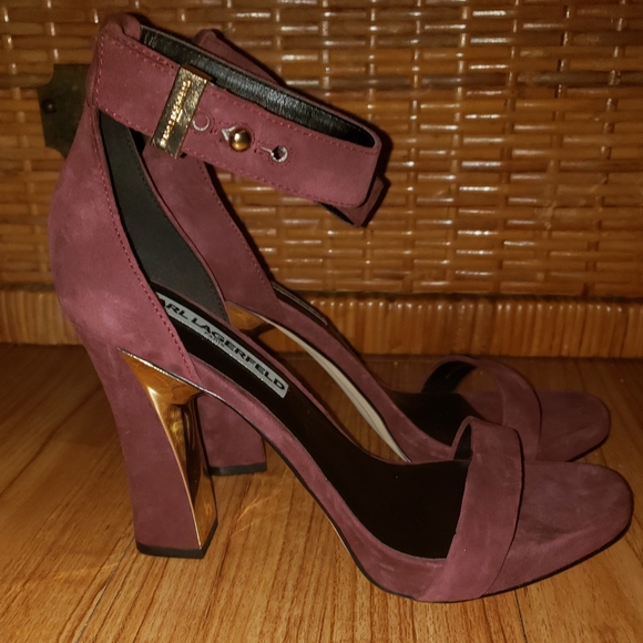 Karl Lagerfeld Burgundy Suede Heels - Picture 3 of 5